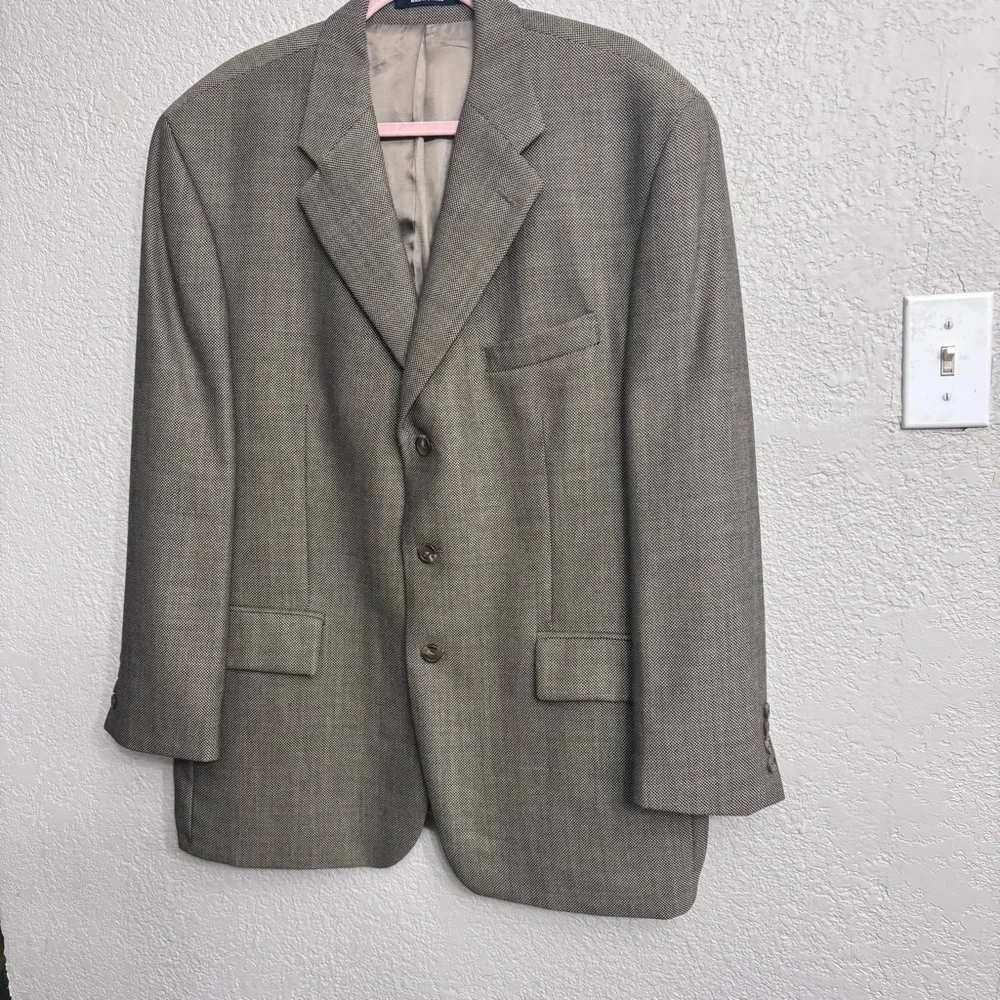 Ralph Lauren Pure Wool Men’s Blazer 44R Brown Micro Herringbone Made in Canada